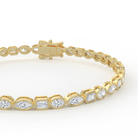 Sanatsal Karışık Şekilli Markiz Oval Zümrüt Kesim Pırlanta Bezel Tenis Bilekliği 14kt 18kt Altın Ritmik Desenli Bileklik