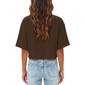 Low MOQ Women's Cotton <b>Crop</b> T Shirt Breathable Quick Dry Short Sleeve Casual Tee Crew Neck Summer Gym <b>Top</b> Custom Logo - Product Image 4
