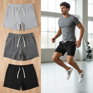 Shorts de sport amples pour hommes, taille haute élastique, en coton satiné pur, séchage rapide, respirants, grandes tailles, personnalisables - Product Image 1