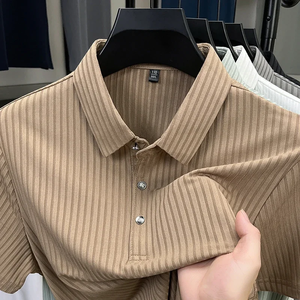 2026 New Men's Casual Fashion Striped Short Sleeved Collar Polo <b>Shirt</b> Breathable and Comfortable Summer Versatile T-<b>shirt</b> - Product Image 3