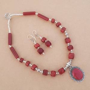 Red Onyx Necklace Earrings Set Handmade Gemstone Jewelry For Women Silver Overlay Wholesale Fashion Gift - Product Image 5