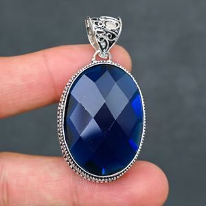 Magnifique pendentif en tanzanite bleue, pierre précieuse créée en laboratoire, en argent sterling 925, fait main, bijou statement, cadeau pour femme - Product Image 1