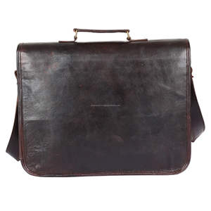 Hot Sale Vintage Men Large Capacity Full Grain Genuine Leather 17 Inch Laptop Bag Briefcase Goat Leather Crossbody Messenger Bag - Product Image 4