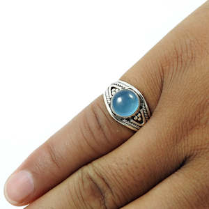Bague de fiançailles classique en argent sterling 925 avec pierre précieuse en calcédoine taille brillant ronde, cadeau idéal à prix de gros - Product Image 3