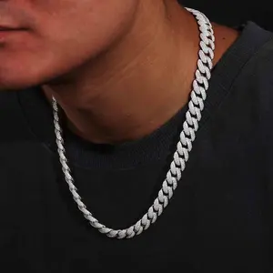 hip hop <b>iced</b> <b>out</b> moissanite diamond necklace silver <b>chain</b> round brilliant cut bold luxury statement necklace - Product Image 4