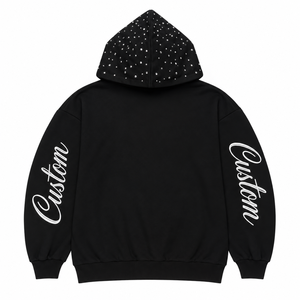 เสื้อฮู้ดซิปพิมพ์ลายปักเพชรระบายอากาศได้ดีสำหรับผู้ชาย ผ้าฝ้าย 100% ทรงโอเวอร์ไซส์ ผ้าฟลีซแบบวอช สไตล์ Y2K ลายตัวอักษรด้านหน้า เหมาะสำหรับฤดูหนาว - Product Image 2