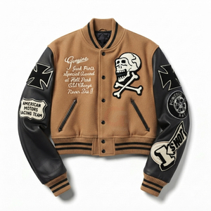 Wholesale Authentic Wool Leather Varsity <b>Jackets</b> Premium Quality Quilted Lining Varsity baseball college womens crop <b>Jackets</b> - Product Image 6