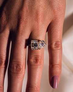 14K Gold <b>Two</b> <b>Stone</b> Lab Diamond <b>Ring</b> Toi Et Moi Design Emerald & Pear Cut Engagement <b>Ring</b> IGI Certified Pave Diamond Band <b>Ring</b> - Product Image 5