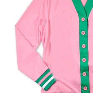 Cardigans à col en V personnalisés roses avec logos, manches longues, couleur unie, vêtements décontractés avec boutons, pulls pour sororités et fraternités, unisexe - Product Image 5