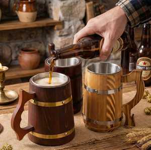 Jarra de Madera Hecha a Mano, Jarra de Cerveza de 600 ml, Jarra de Acero Inoxidable, Regalo para Padrinos de Boda, Estilo Vikingo, Regalo para el Padrino, Taza para Beber - Product Image 4