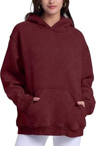 Sweat à capuche oversize pour femme, couleur unie, 100% coton tricoté, respirant, avec poches, pour l'automne - Product Image 4