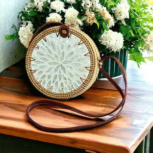 Exclusive Mother of Pearl Inlay Rattan Tote Bag Handmade Woven Shell Mosaic Designer Handbag for Resort Wear, <b>Travel</b> & <b>Gifting</b> - Product Image 5