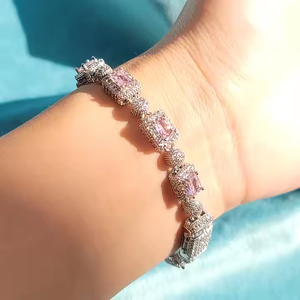 Women 925 <b>Silver</b> Lab Created Diamond Plate <b>Bracelet</b> Fancy Round Brilliant Cut 10 Gram Premium Modern Jewelry Accessory - Product Image 1