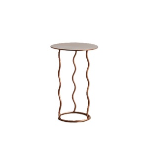 Mesa Auxiliar Redonda con Tapa de Mármol y Patas de Metal Onduladas en Cobre, Ideal para Esquinas o Entradas Modernas, para Realzar una Sola Mesa Auxiliar - Product Image 1