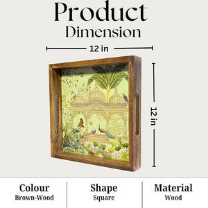 Plateau de service en bois émaillé fabriqué à la main forme ronde meilleure qualité avec motif floral produit cadeau unique par FWE - Product Image 6