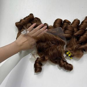 Vente en gros d'extensions de cheveux humains vietnamiens bouncy curl couleur brune Remy de haute qualité 100% à double tissage sans produits chimiques - Product Image 4