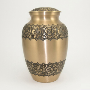 Handcrafted Solid Brass Adult Cremation <b>Urn</b> for Human Ashes <b>Large</b> Burial Funeral <b>Urn</b> with Hand-Engraved Leaves and Lid - Product Image 4