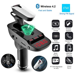 Kit Bluetooth per Auto con Trasmettitore FM, Auricolare Wireless, 2 Porte USB per Ricarica, Chiamate in Vivavoce, Lettore MP3 - Product Image 1