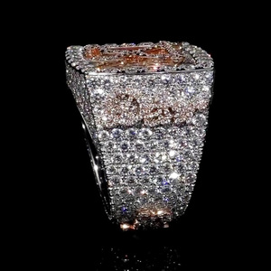 Unisex Iced Out Baguette & Round Cut Moissanite Diamond <b>925</b> Sterling <b>Silver</b> Hip Hop Style Cluster <b>Ring</b> <b>with</b> Custom Letter X <b>Ring</b> - Product Image 3