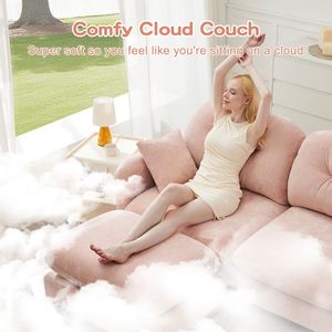 Divano Componibile a U in Morbido Tessuto Chenille con Pouf, Schiuma ad Alta Densità, Design Ergonomico EL per Soggiorno - Product Image 5