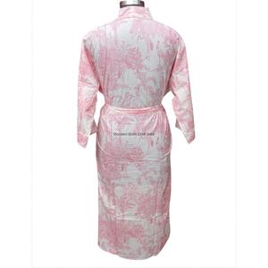 Women Pink Floral Printed Cotton Robe Long Sleeve V-Neck Full Length Casual Wear Soft Knitted Fabric <b>Belt</b> Closure Mahinewash - Product Image 6