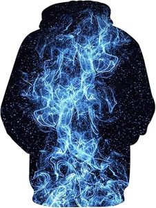 เสื้อฮู้ดดี้พิมพ์ลายเปลวไฟสีน้ำเงินสำหรับผู้ชาย ทรงปกติ สวมใส่สบาย เหมาะสำหรับฤดูใบไม้ร่วง ผลิตจากผ้าโพลีเอสเตอร์ถัก มีกระเป๋า  ลายพิมพ์แบบซับลิเมชั่น - Product Image 3