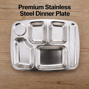 Plato de servir de acero inoxidable, apto para alimentos, vajilla de cafetería, utensilio de cocina, organizador de comidas, reutilizable, resistente al óxido, para hotel - Product Image 2