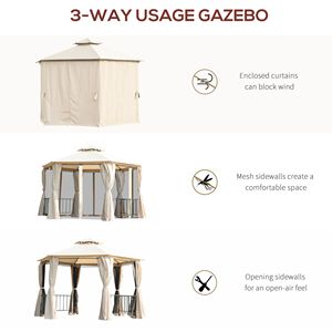 Tenda per Feste 13FT X 13FT Beige, Impermeabile, Esagonale, per Esterni, in PVC e Poliestere, con Pareti Laterali in Alluminio e Tende a Rete - Product Image 5