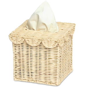 Wholesale Handwoven <b>Square</b> Rattan Tissue Box Cover Decorative Scalloped <b>Wicker</b> Napkin Holder for Home Hotel Restaurant - Product Image 1