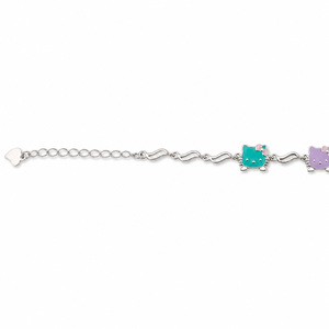 925 Sterling Silver Cartoon Cat <b>Anklet</b> with Color Enamel Accents High Polish Cute Animal Style Jewelry for Girls Kids Daily Wear - Product Image 2