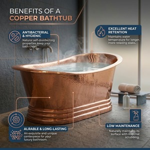 Baignoire autoportante en cuivre ovale, artisanale, sans couvercle, couleur naturelle, classique, pour adultes, pour salles de bain à domicile et hôtels, DESIGN FLORAL - Product Image 5