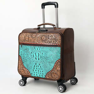 Western Genuine Leather Suitcase With Spinner <b>Wheels</b> TSA Lock Classic Style Durable Travel Luggage Unisex - Product Image 5