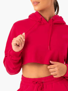 Ensemble survêtement femme rouge avec sweat à capuche et pantalon, couleur unie, ourlet fendu, taille élastique, manches longues, tenue décontractée d'hiver - Product Image 5