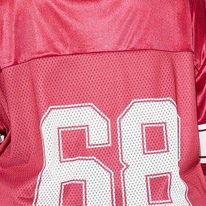 Women's <b>Maroon</b> Mesh Football Jersey V-Neck Short Sleeve Loose Fit Team Number 68 Print Sport <b>Top</b> - Product Image 5