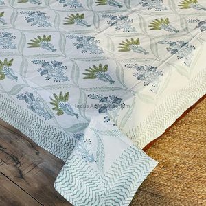 Juego de Sábanas con Estampado Artesanal Sanganeri de la India, Sábanas con Funda de Almohada - Product Image 2