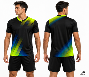 Conjunto de Uniforme de Fútbol SINEWY para Hombre, Cuello en V, Color Negro con Diseño Degradado, Ropa Deportiva de Manga Corta que Absorbe la Humedad para Adultos - Product Image 4