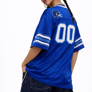 Camiseta de Fútbol Americano de Malla de Poliéster Azul Rey, Cuello en V, Talla Grande, Número de Equipo Personalizado, Uniforme Personalizado, Proveedor de Fábrica OEM al por Mayor - Product Image 2