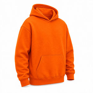 Sweat-shirt à capuche oversize orange pour homme, décontracté, couleur unie, en molleton bouclette, avec poche, manches classiques, tricoté, pour l'automne - Product Image 4