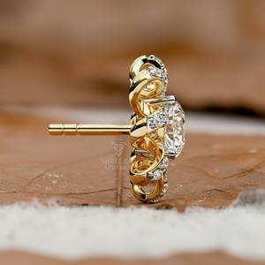 Pendientes de Diamantes Cultivados en Laboratorio con Certificación IGI Gia de 1-2 Quilates, HPHT CVD VVS, Oro Sólido de 14k y 18k, Pendientes de Flor para Regalo, India - Product Image 3