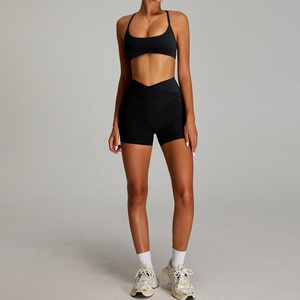Seamless Yoga Set Black Crop Top High Waist Flared Pants 2 Piece Spandex Polyester Square Neck Spaghetti Strap Full Length - Product Image 5