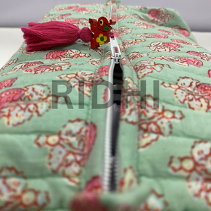 Trousse de maquillage matelassée en coton doux effet jade, avec fermeture éclair, écologique, grande, réutilisable, imprimée style bohème, personnalisable, pour usage quotidien - Product Image 4