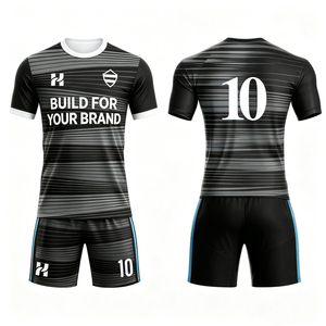 Custom Logo Men's Soccer Uniform Set Low MOQ Quick Dry Breathable <b>V</b>-Neck Adjustable Strap Polyester Jersey Shorts Training Kit - Product Image 1