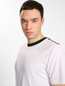 Men's <b>White</b> Sport T-Shirt With Black Geometric Print And Black Shorts Set Quick Dry Knitted Polyester Summer Gym Wear - Product Image 6