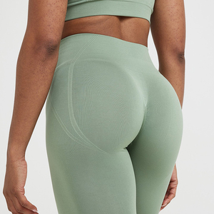 Nuevas llegadas: Leggings de gimnasio de cintura alta con logo personalizado, leggings sin costuras con efecto push-up para mujer - Product Image 2