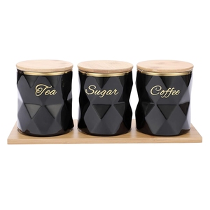 Nordic Matte Black Metal Bread Box with Wooden Lid 5 Pcs Kitchen Storage Canister Set for Tea <b>Coffee</b> Sugar Biscuits - Product Image 4