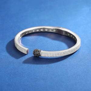 Luxury 14K <b>White</b> Gold Matchstick Cuff Bangle Round Lab Grown Diamond Pave Setting Iced Out Hip Hop Open Match Stick <b>Bracelet</b> For - Product Image 5