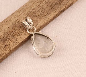 Pendentif en argent sterling fait main, cristal clair vintage, pierre de haute qualité, bijoux en pierre transparente, vente en gros, style indien - Product Image 6