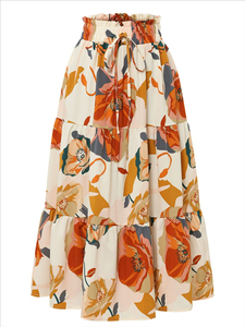 OEM 2026 New Arrival Custom Women Floral Print <b>Elastic</b> Waist Drawstring A-line <b>Skirt</b> Made By TRIOTAKE INDUSTRY - Product Image 4