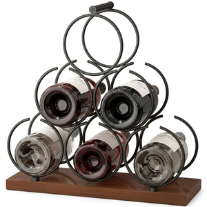 ชั้นวางไวน์แบบตั้งโต๊ะสำหรับอุตสาหกรรม ดีไซน์ไม่ซ้ำใคร สำหรับ 6 ขวด ทำจากโลหะแบบเรียบง่ายและไม้เนื้อแข็ง เหมาะสำหรับจัดเก็บไวน์ในบ้าน ห้องครัว และบาร์ - Product Image 5