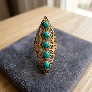 เพชรรูปร่างทองเหลืองแหวนหินปรับแฮนด์เมดแหวนสีฟ้าครามสำหรับผู้หญิง - Product Image 2